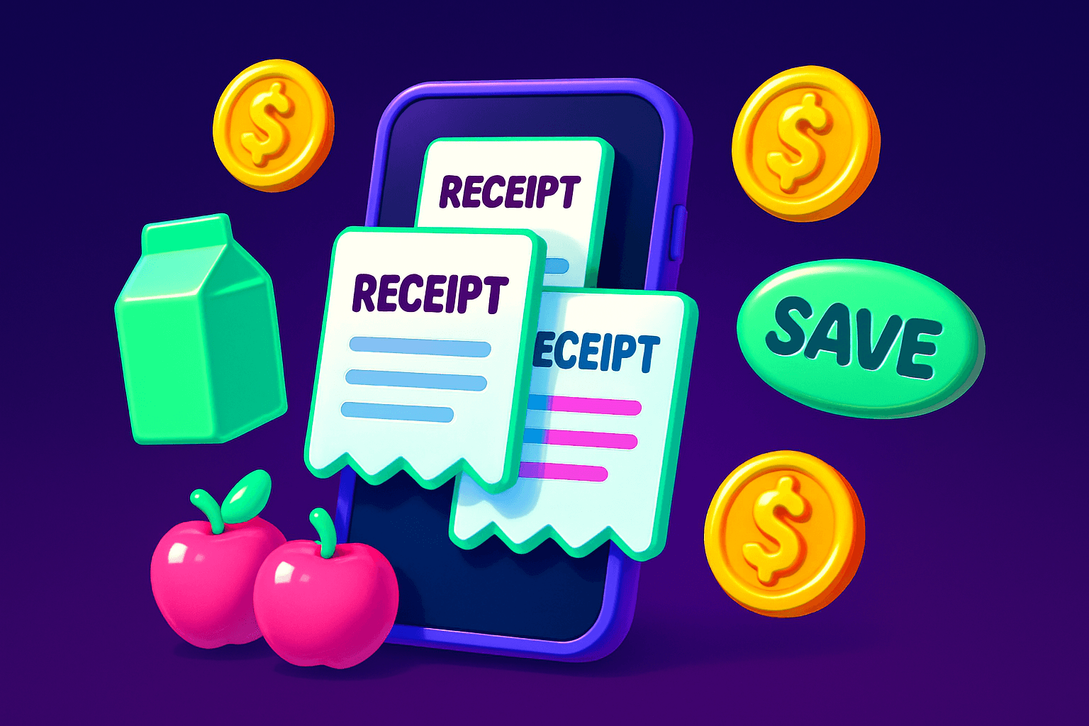 Compare receipt apps by typical monthly grocery savings
