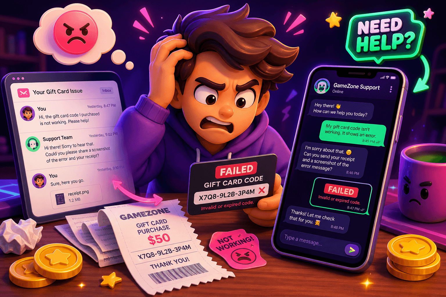 How to get a refund when a gift card code fails