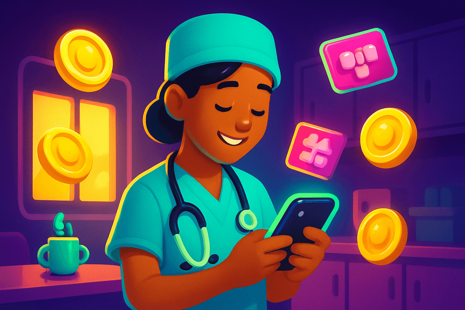 Phone earning routine nurses can use between long shifts